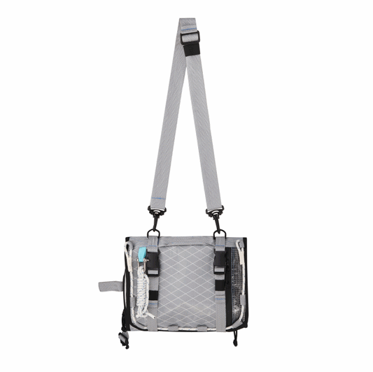 Travel toiletry bag with nested pouch, wide removable belt, pocket from REwind