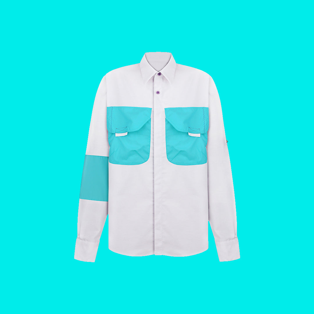 White & green collared button up shirt. REwind - Ukrainian manufacturer brand
