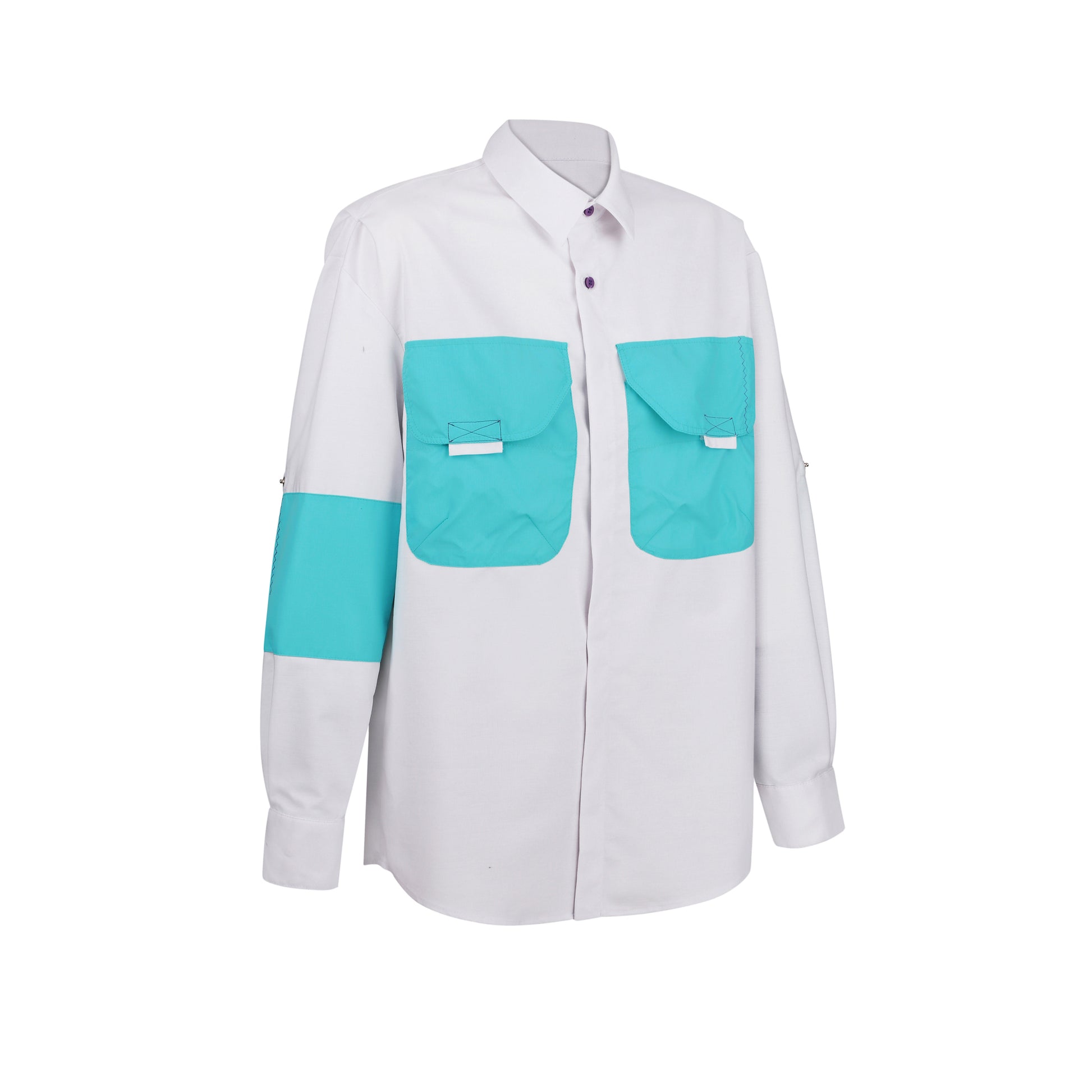 White & green stylish cotton cargo shirt with double pocket. REwind - made in Ukraine